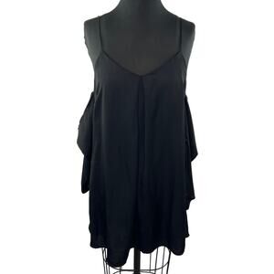 Etophe Studios Satin Cold Shoulder Dress Black V-Neck Spaghetti Strap Size S